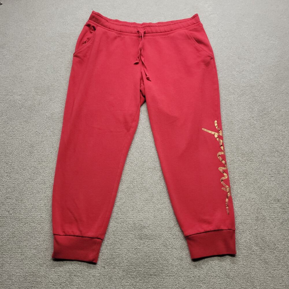 PINK Victoria's Secret Womens XL Red Jogger Sweatpants Gold Logo Fleece